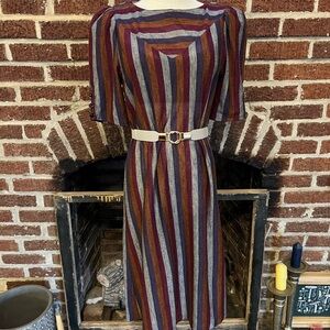 VINTAGE Striped Multicolor Midi Dress